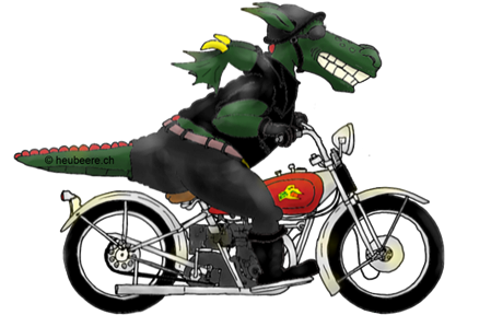 Ein Drache auf dem Motorrad - Cartoon