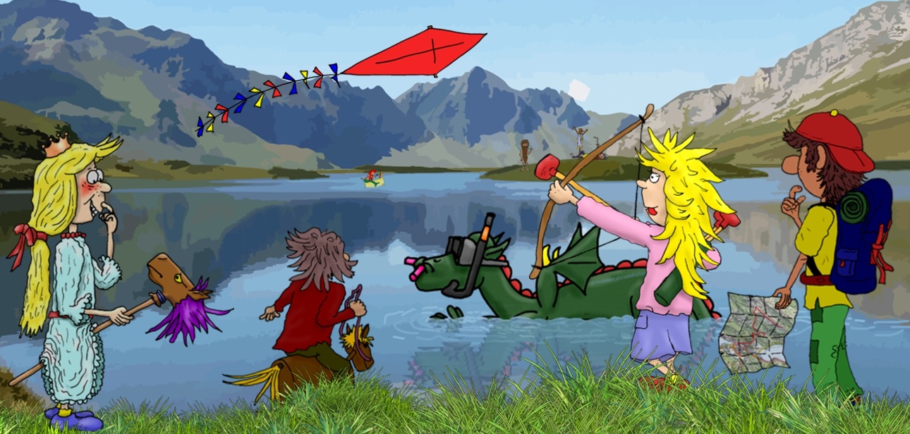 Bannerbild - Ein Drache schwimmt im Bergsee