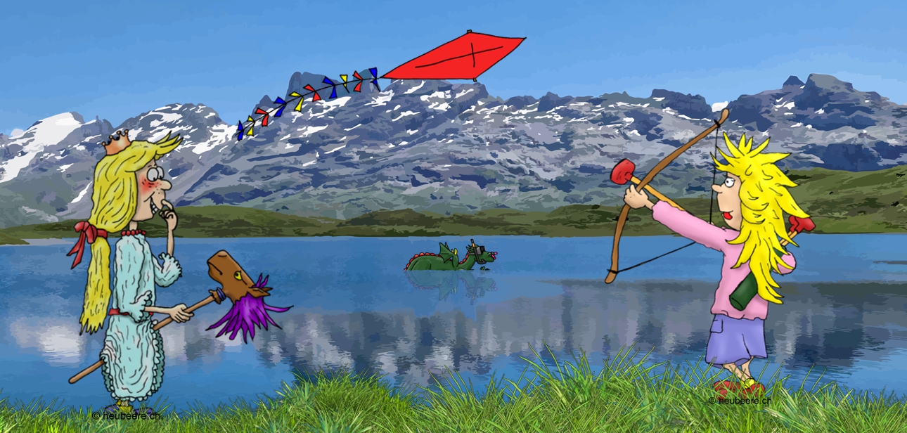 Bannerbild - Ein Drache schwimmt im Bergsee