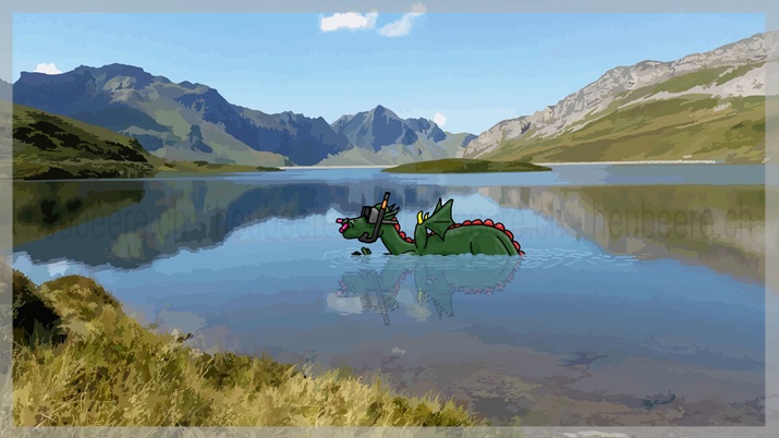 Bad im Bergsee - ein Drache im See