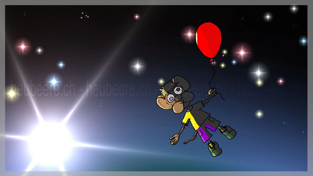 Zu hoch hinaus - Maus mit Ballon schwebt im Orbit